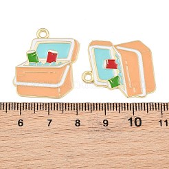 合金エナメルチャーム  保冷ボックスチャーム  ゴールドカラー  砂茶色  26x25x1mm  穴：2mm&nbsp;AL-CBA6AEB-01G-02