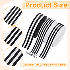 30 Yards 3 Styles Strip Pattern Polyester Ribbons&nbsp;SRIB-PH0001-92