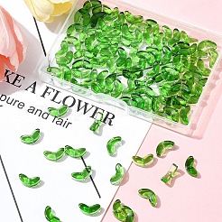 スプレー塗装透明ガラスビーズ 200 個  葉  ライムグリーン  6.5x14x4.5mm  穴：1mm&nbsp;GLAA-FS0002-54B