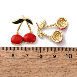 Cherry Brass Enamel Dangle Stud Earrings&nbsp;EJEW-U062-02A-G