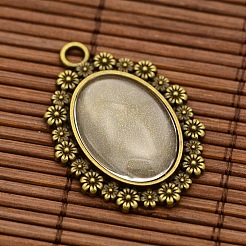 Vintage Alloy Flower Pendant Cabochon Bezel Settings and Transparent Oval Glass Cabochons&nbsp;DIY-X0230-AB-NF