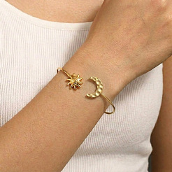 304 Stainless Steel Textured Moon and Sun Open Cuff Bangles for Women&nbsp;DP7347