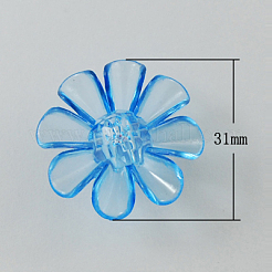 衣服のパーツ透明なアクリルの花の縫製シャンクボタン  ミックスカラー  31x31x11mm  穴：3mm  約270個/500g&nbsp;TACR-R18-M
