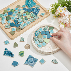 500g 4種類のモザイクタイル 磁器カボション  家の装飾やdiyの工芸品  グリーン  18~71x18~49.5x5.5~7.5mm  125g /スタイル&nbsp;DIY-SP0007-72