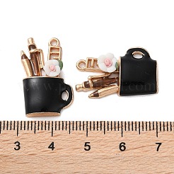 合金エナメルチャーム  磁器の花を持ちます  カドミウムフリー＆鉛フリー  ペンホルダーチャーム  ライトゴールド  ブラック  ライトゴールド  24x15.5x5mm  穴：1.5mm&nbsp;X-FIND-O003-02A-KCG