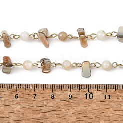 304 Stainless Steel & Natural Freshwater Shell Beaded Link Chains&nbsp;AJEW-JB01657
