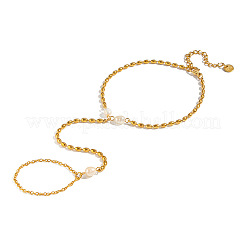 Natural Freshwater Pearl 304 Stainless Steel Rice Bead Hand Chain Ring Bracelets for Women&nbsp;PW2633
