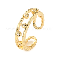 Rack Plating Brass Micro Pave Cubic Zirconia Open Cuff Rings for Women&nbsp;RJEW-U026-03G-01
