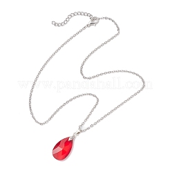 Glass Faceted Teardrop Pendant 304 Stainless Steel Cable Pendant Necklaces for Women&nbsp;NJEW-JN05297
