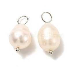 天然養殖淡水パールペンダント  真鍮ボールヘッドピン付き  ライス  プラチナ  17~18mm  穴：3.5mm&nbsp;PALLOY-JF00942-03