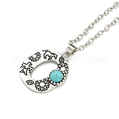 Letter A~Z Antique Silver Plated Alloy with Synthetic Turquoise Pendant Necklaces&nbsp;NJEW-G080-01O