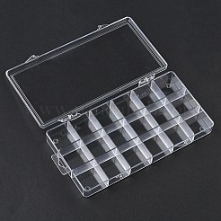 18グリッドプラスチックビーズ収納ボックス  長方形  透明  21.8x11.8x2.5cm&nbsp;CON-D015-01