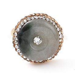Adjustable Natural Myanmar Jade/Burmese Jade Donut Ring with Rhinestone&nbsp;RJEW-A011-13G