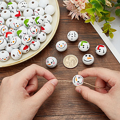 60個 6スタイル ラウンド クリスマス スノーマン プリント 木製 ヨーロピアン ビーズ  大穴ビーズ  ミックスカラー  19.5~20x18mm  穴：4.5mm  10個/スタイル&nbsp;WOOD-PH0002-98