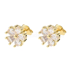 Brass Micro Pave Cubic Zirconia Flower Stud Earrings&nbsp;EJEW-H174-01B-G