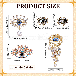 5Pcs 5 Styles Alloy Rhinestone Lapel Pins for Backpack Clothes&nbsp;JEWB-ME0001-40
