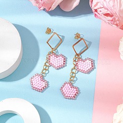 Handmade Glass Seed Beads Heart Stud Earrings&nbsp;EJEW-MZ00279