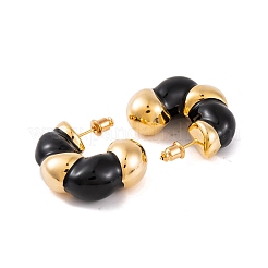 C-Shaped Brass Enamel Stud Earrings for Women&nbsp;EJEW-G391-19G-02