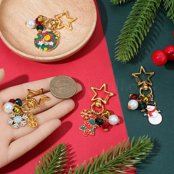 4Pcs 4 Styles Christmas Theme Alloy Enamel with Glass Pearl Pendant Decorations&nbsp;HJEW-SC0002-75