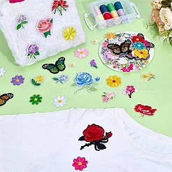 ポリエステル糸のコンピューター刺繍アイロン/縫い付けパッチ  シェニールアップリケ  花/蝶  ミックスカラー  20.5~78x20~80x1.5mm&nbsp;PATC-PH0001-65