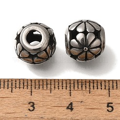 304ステンレススチールヨーロピアンビーズ  大穴ビーズ  花とロンデル  アンティークシルバー  10.5x10mm  穴：4mm&nbsp;STAS-D191-13C-AS