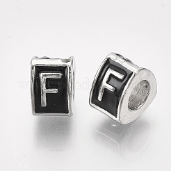 合金ヨーロピアンビーズ  エナメルスタイル  大穴ビーズ  文字付きの三角形  プラチナ  ブラック  文字.f  9.5x9x6.5mm  穴：5mm&nbsp;X-MPDL-S038-09F