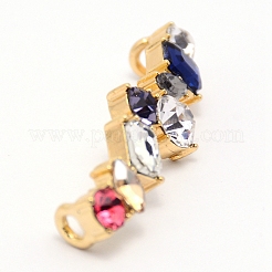 亜鉛合金カラフルなラインストーンの靴のバックルクリップ  靴の装飾のための  ライトゴールド  15x50.5x13mm  穴：3mm&nbsp;PALLOY-SZC0001-02A