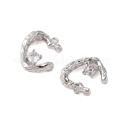 クリアガラス付き真鍮ペンダント  ハートチャーム  プラチナメッキ  15x14x3.5mm  穴：1.4mm&nbsp;KK-N254-55P