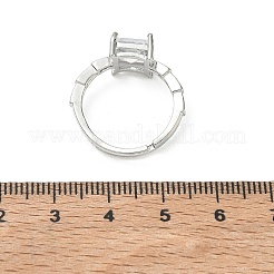 真鍮と透明なキュービックジルコニアの指輪  長持ちメッキ  正方形  プラチナ  8x8.5mm  内径：17mm&nbsp;CU-CBA7E55-09P