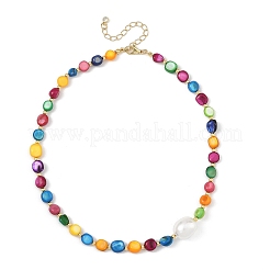 Dyed Natural Shell Nuggets & Shell Pearl Beaded Necklaces&nbsp;NJEW-JN06394