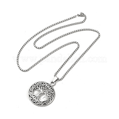 Alloy Tree of Life Pandant Necklace with Stainless Steel Box Chains&nbsp;NJEW-K245-007