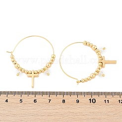 真鍮ガラスフープピアス  クロス  18KGP本金メッキ  41x32.5mm&nbsp;EJEW-U040-03G