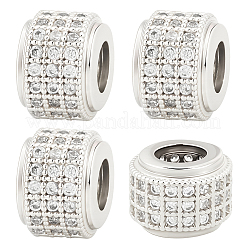 真鍮マイクロパヴェキュービックジルコニアビーズ8個  コラム  プラチナ  9x6.5mm  穴：4mm&nbsp;ZIRC-BBC0003-55P
