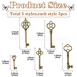 25pcs5スタイルチベットスタイルアロイペンダント  カドミウムフリー＆鉛フリー  キーホルダーキー  アンティークブロンズ  25~60x8~21.5x2~5mm  穴：1~5mm  5個/スタイル&nbsp;TIBEP-YW0001-90