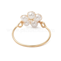 女性用シェルパール指輪  花  環境に優しい銅線付き  ゴールドカラー  10.5mm  内径：19mm&nbsp;RJEW-JR00923-02