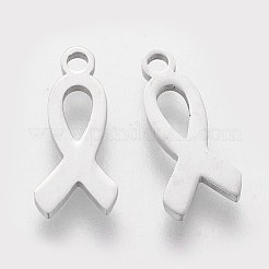変色しない304ステンレススチールチャーム  意識のリボン  ステンレス鋼色  14.5x6.1x1mm  穴：1.5mm&nbsp;STAS-Q201-T165