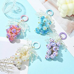 樹脂ビーズキーホルダー  アクリルペンダントとスプレー塗装された合金スプリングゲートリング付き  葉  ミックスカラー  12cm&nbsp;HJEW-JM01065