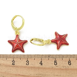 女性用真鍮エナメルフレンチフックピアス  スター  18KGP本金メッキ  ミックスカラー  30mm  穴：9mm&nbsp;EJEW-U032-02G