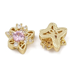 真鍮パヴェキュービックジルコニアマルチ連リンク  長持ちメッキ  花  ゴールドカラー  ピンク  13x11.5x6mm  穴：1.9mm&nbsp;ZIRC-F145-02G-01