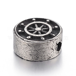 304ステンレススチールビーズ  アンカー付きのフラットラウンド  ガンメタ色  10.5x4.5mm  穴：2mm&nbsp;STAS-E425-025B