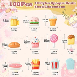 100 個 10 スタイル不透明樹脂模造食品カボション  食べ物飲み物  ミックスカラー  7.5~13x8.5~15x4.5~5.5mm  10個/スタイル&nbsp;RESI-CJ0003-64