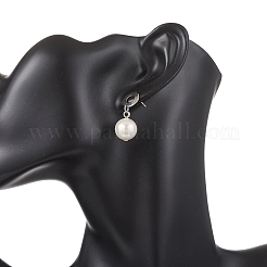 シェルパールダングルスタッドピアス  ラウンド  304ステンレススチールイヤリング金具付き  ステンレス鋼色  27x12mm&nbsp;EJEW-JE06867