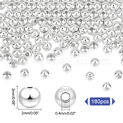 スターリングシルバースペーサービーズ180個925個  ラウンド  銀  2x2mm  穴：0.4mm&nbsp;STER-PH0001-11