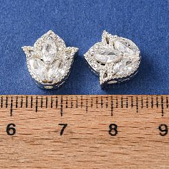 真鍮マイクロペーブクリアキュービックジルコニアビーズ  中空の花  銀  11.5x11.5x6mm  穴：1.6mm&nbsp;CU-CBAEC99-29S