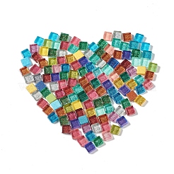 Square with Glitter Powder Mosaic Tiles Glass Cabochons&nbsp;DIY-P045-04