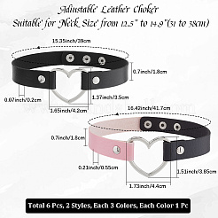 6Pcs 6 Styles Adjustable Gothic Two Tone PU Leather Alloy Heart Choker Necklaces for Women&nbsp;NJEW-CL0007-07