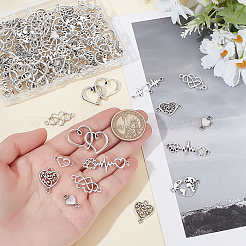 120個10スタイルチベットスタイルの合金リンク/コネクター  ハート  ミックスカラー  10~34x8~31x1.5~3mm  穴：1~14mm  12個/スタイル&nbsp;TIBE-ME0001-04