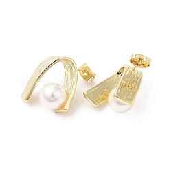 Brass Arch Stud Earrings with ABS Imitation Pearl Beaded for Women&nbsp;EJEW-D065-02G
