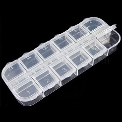 プラスチックビーズ収納ケース  フリップトップビーズ収納  ネイルアートの装飾用のアクセサリー箱  12のコンパートメント  ホワイト  13x5x1.5cm&nbsp;X-C087Y