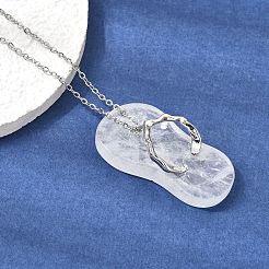 Natural Quartz Crystal Alloy Flip Flops Pendant 304 Stainless Steel Cable Chain Necklaces&nbsp;GG-CBAFD22-01A-01